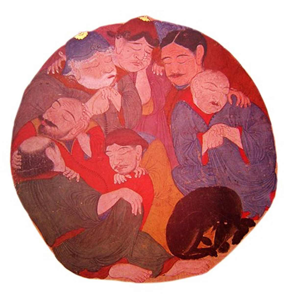 Yakub Beg Albümünden Ashâb-ı Kehf minyatürü. (Muhtemelen Orta Asya, 15. yüzyıl ortaları. Topkapı Sarayı Müzesi Kütüphanesi, H. 2160, v. 83a.)